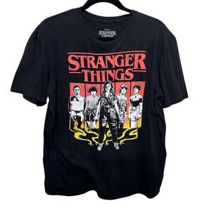 Netflix Stranger Things‎ Womens T-Shirt Medium Black Graphic Cast Retro Tee